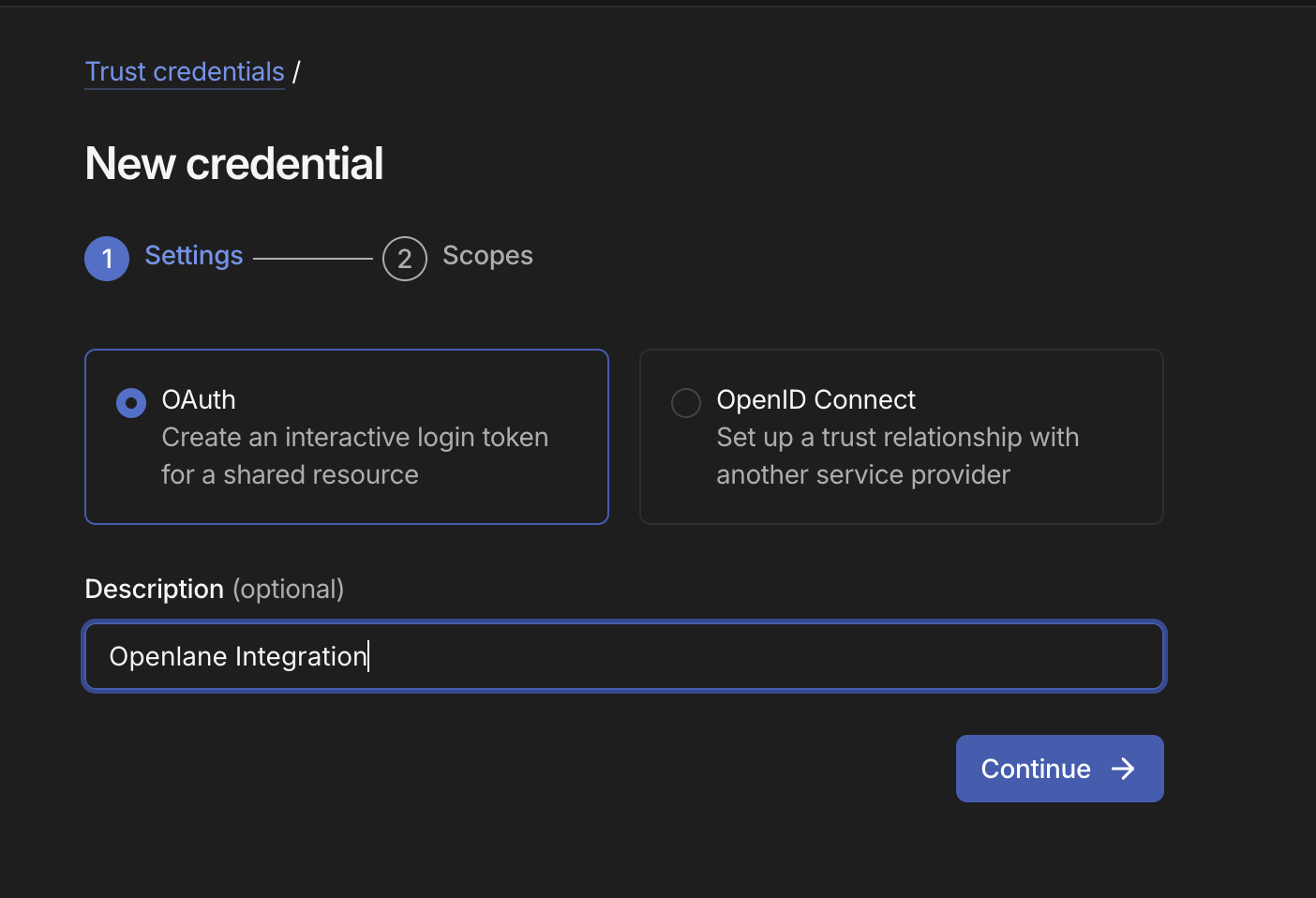 tailscale new credential settings